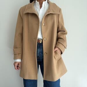 Ralph Lauren Wool Blend Car Coat Womens XL Camel Icon A Line Minimalist Luxury